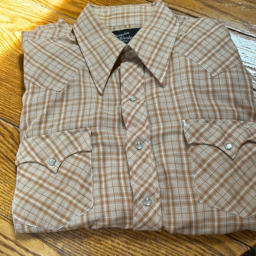 Vintage Champion Westerns plaid snap front shirt. No size or fabric tag.